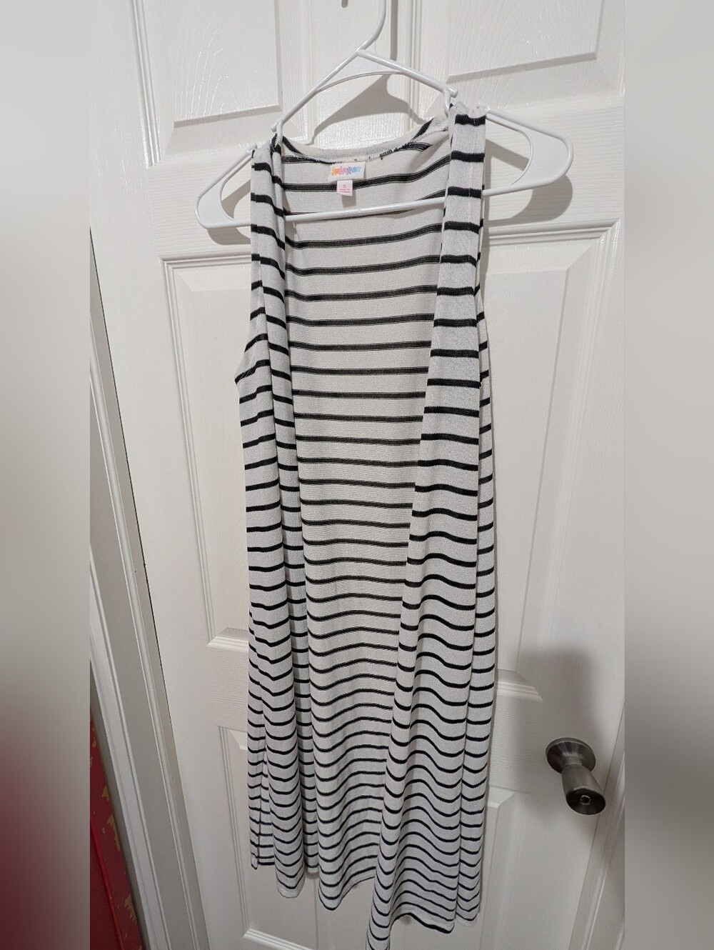 LuLaRoe Black & White Striped Sleeveless Duster